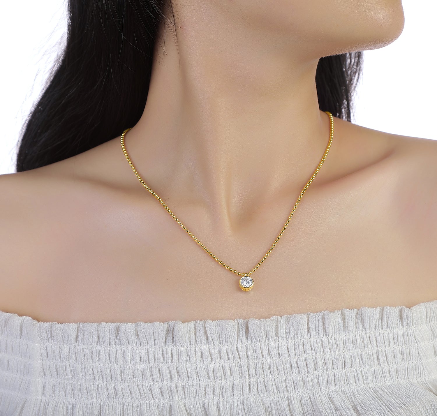1 ctw Ball Chain Necklace with Round Solitaire Diamond Necklace