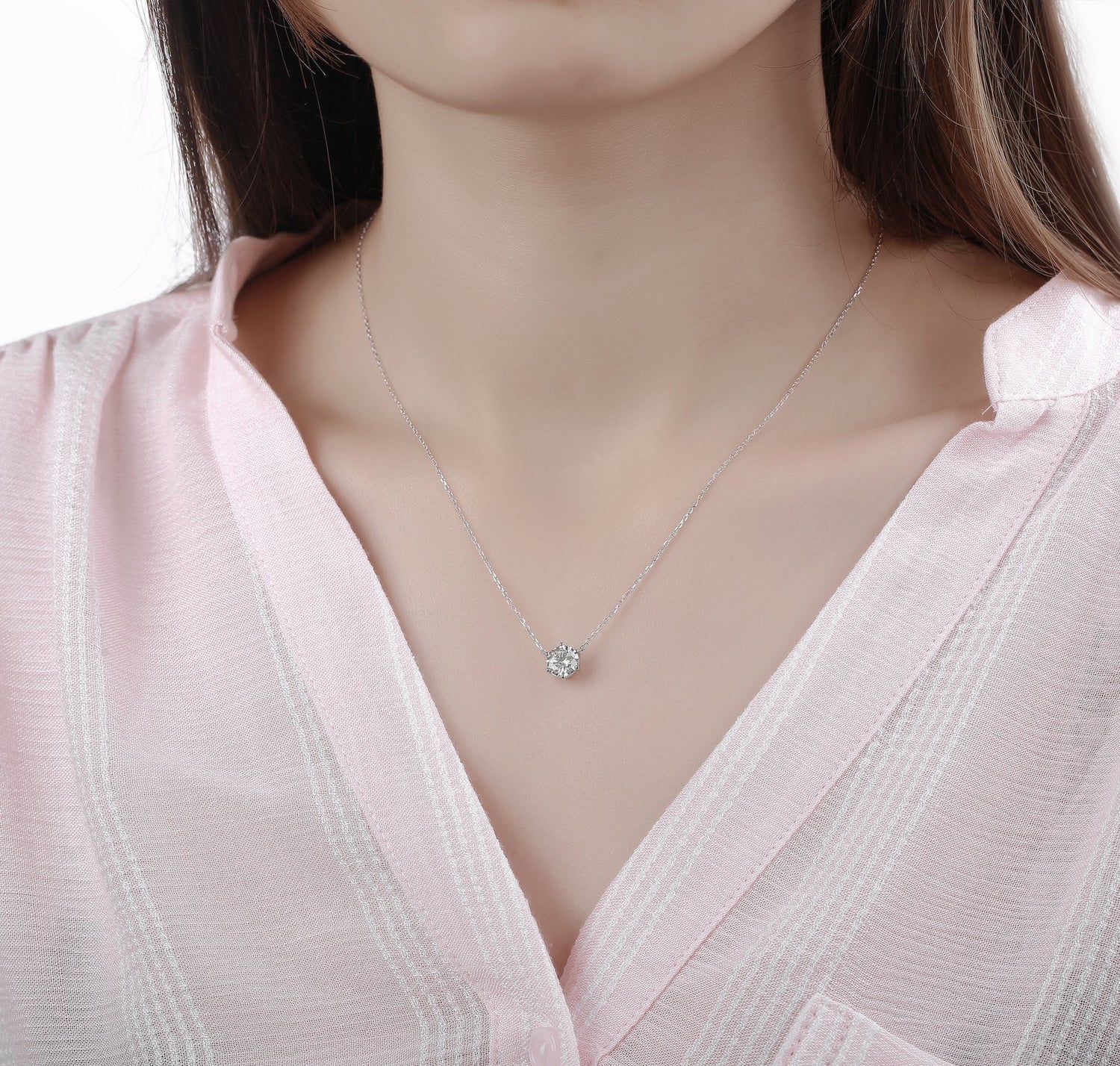 Solitaire necklace with a 1.50 carat diamond in white gold - BAUNAT
