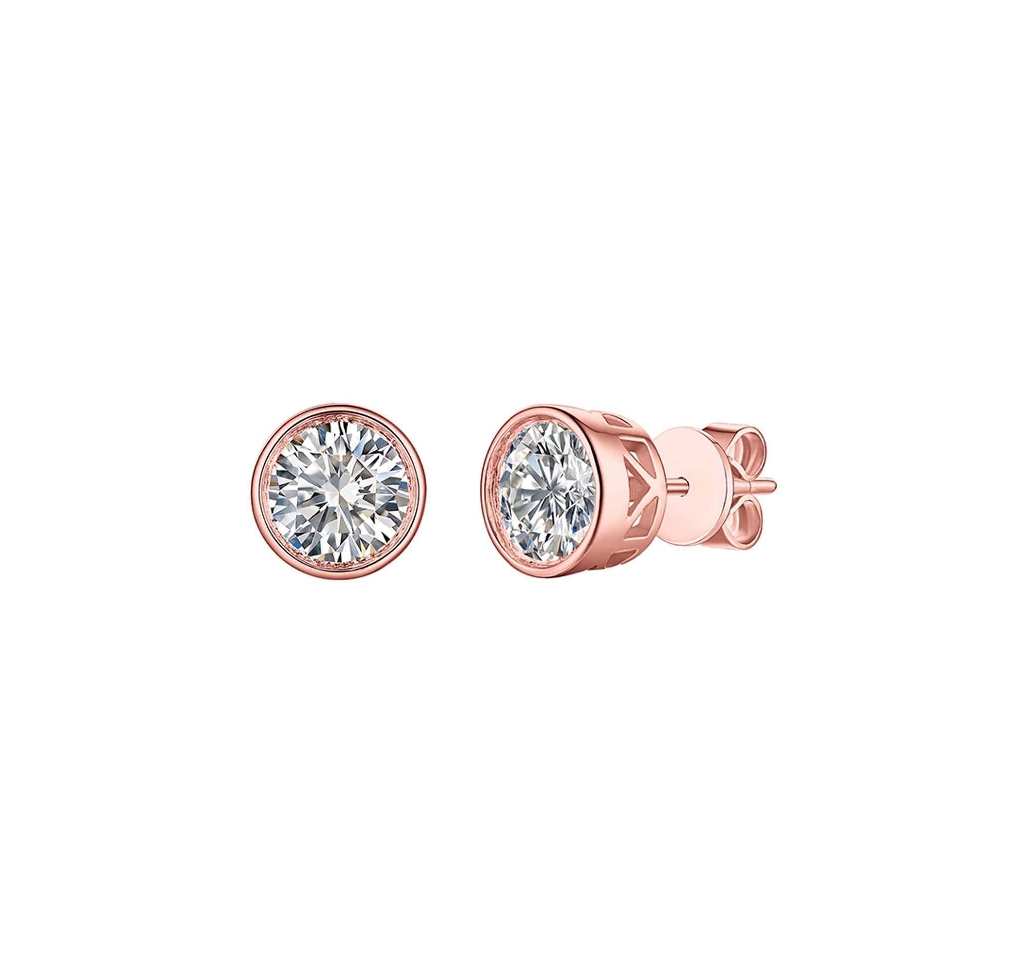 Buy Diamond Bezel Stud Earrings Rose Gold 14K18K Rose Gold Bezel Online in  India  Etsy