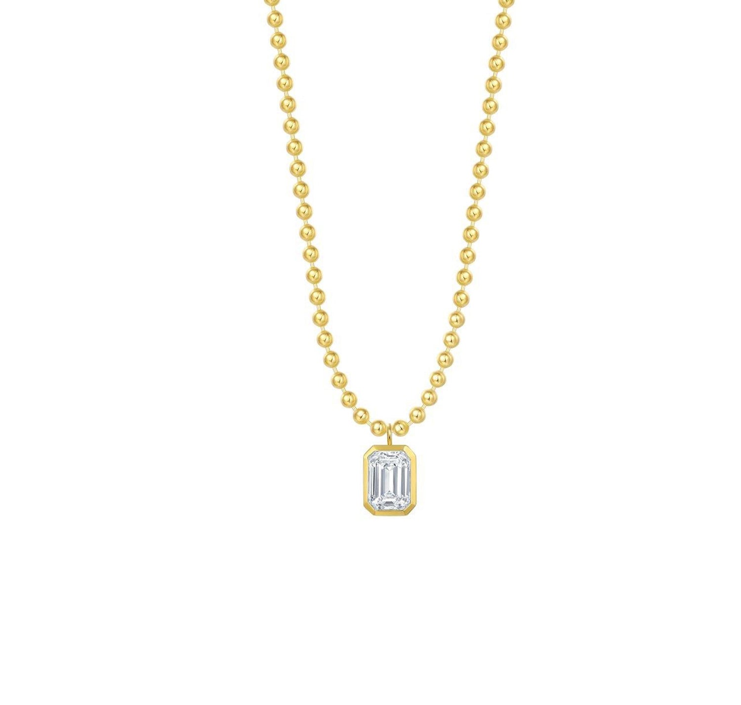 ctw Ball Chain Necklace with Emerald Solitaire Diamond Necklace