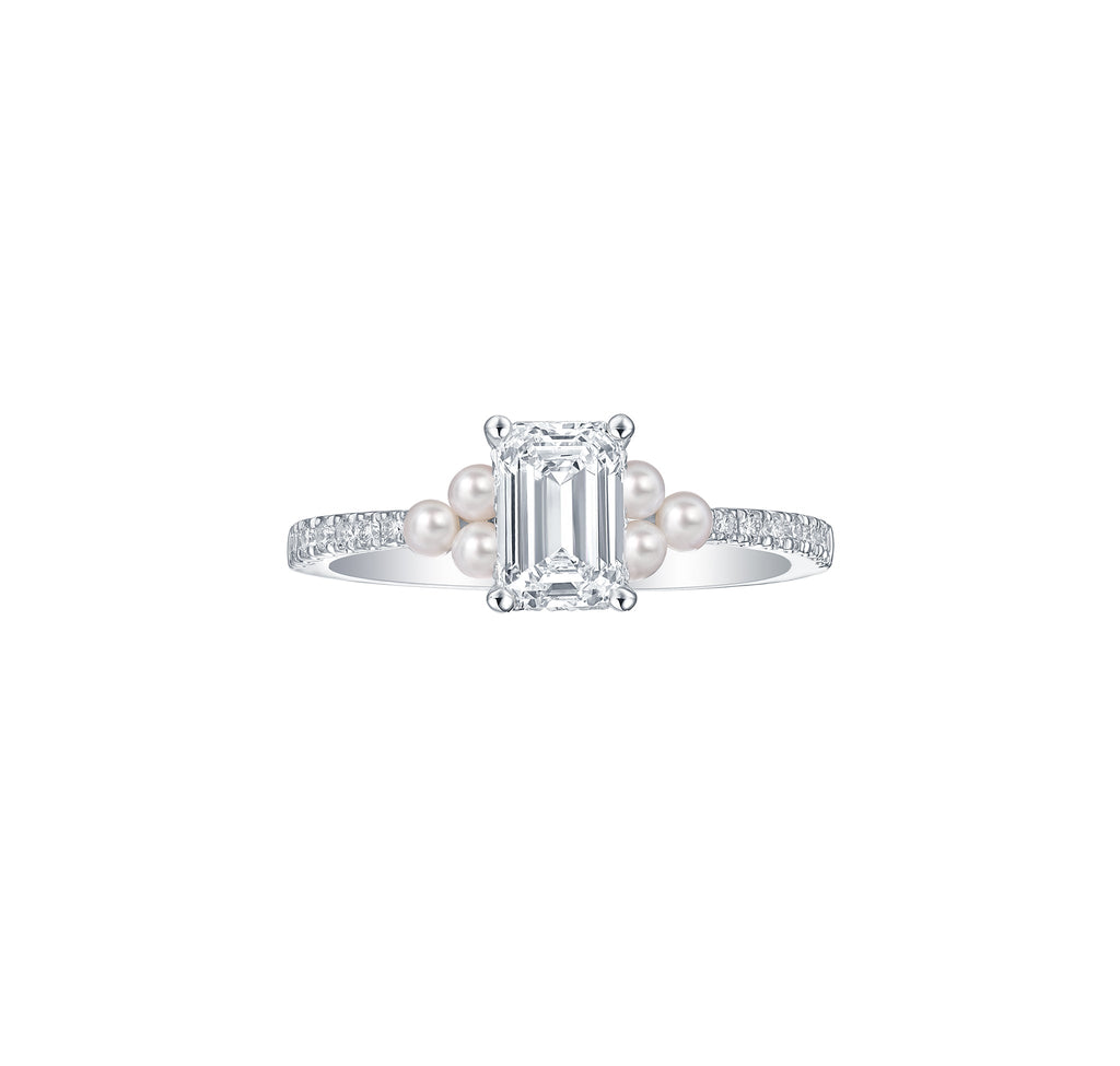 Lab Grown diamond 1.65ctw Solitaire Emerald with Pearl Bridal Ring ...