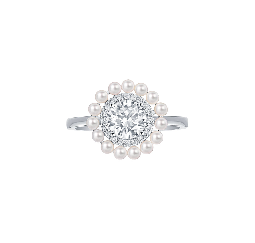 Lab Grown diamond 2.10ctw Halo with Pearl Bridal Ring–Smiling Rocks