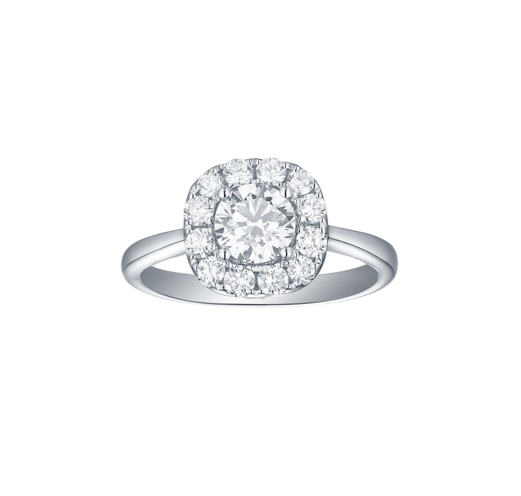 Lab Created Engagement 1.28ct Cushion Halo Ring | R-00071WHT–Smiling Rocks