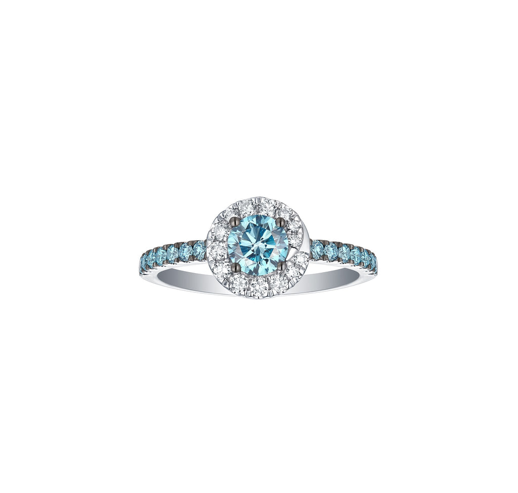 Lab Blue Diamond Rings Blush Blue 0.91ctw Lab Grown Diamond Ring R-00472BLU–Smiling Rocks