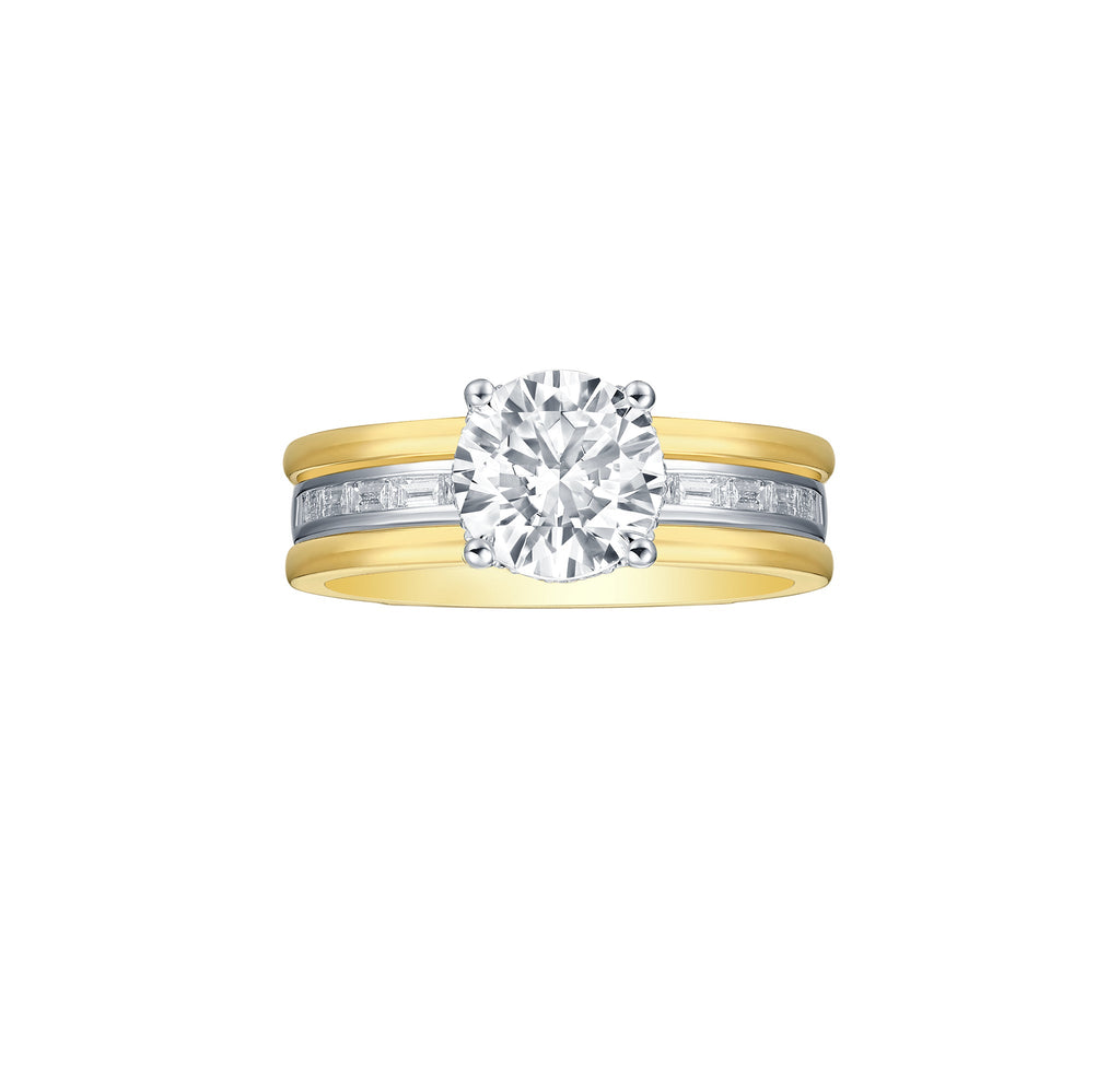 Lab Grown Diamond Solitaire with Baguatte Diamond Shank Bridal Ring ...