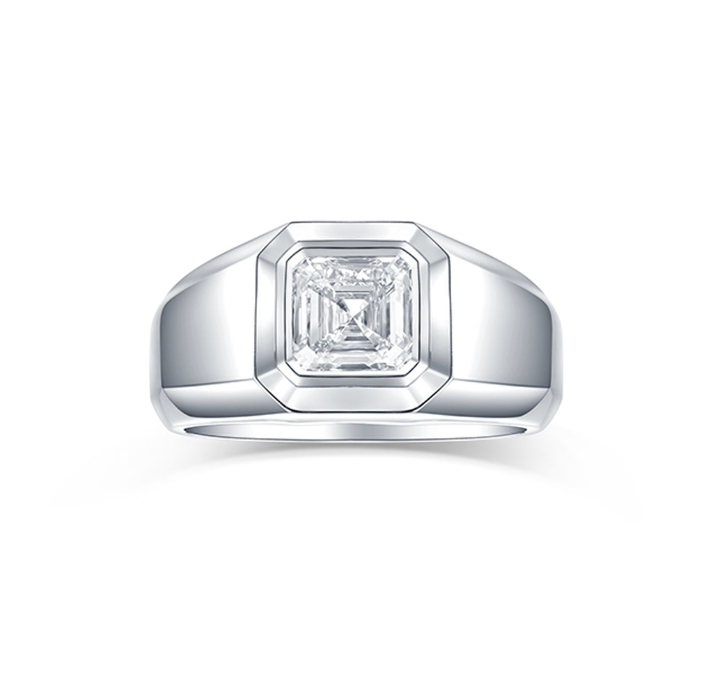 Lab Grown Diamond Asscher Solitaire Men's Band–Smiling Rocks