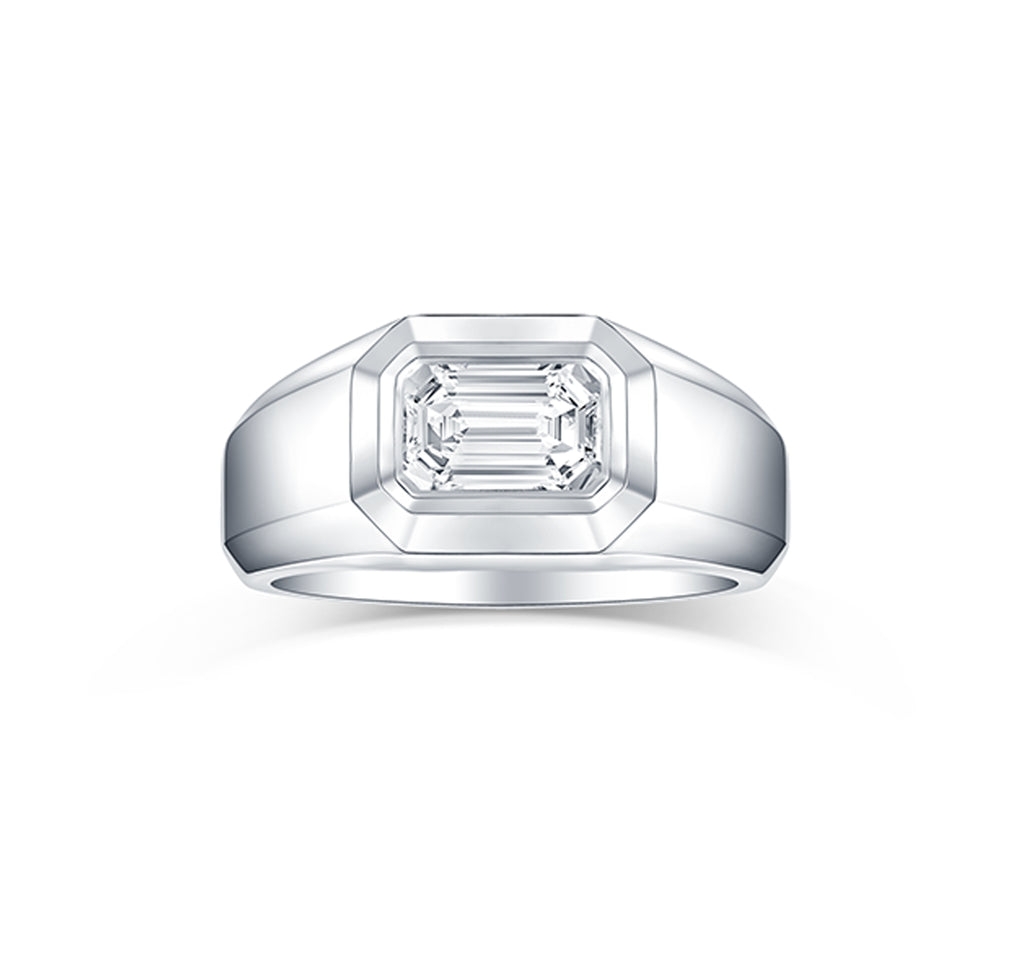Lab Grown Diamond Emerald Solitaire Men's Band–Smiling Rocks